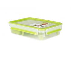 Emsa Clip&Go Brunchbox - Recipiente hermético de plástico con soporte de rejilla para crear 2 alturas una para el aperitivo y otra con rejilla ideal para sólidos como bocadillos, rectangular, 1,20 L