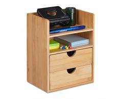 Relaxdays Organizador Escritorio 2 Cajones 2 Baldas, ArtÃculos Oficina, Cajonera Sobremesa Bambú, 24x19x13 cm, Natural, 90% 10% Tablero de Fibra