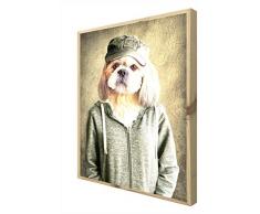 CCRETROILUMINADOS Estilo Animals Hipster Perro Cuadro con Marco Madera Iluminado con Luz Leds, Metacrilato, Multicolor, 80 x 60