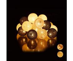 Relaxdays s Guirnalda Luces con 20 Bolas LED a Pilas, Algodón-Poliestireno, Blanco-Gris-Negro, 6 cm de diámetro