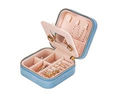 Joyero de terciopelo para mujeres y niñas, pequeño estuche de viaje con espejo, mini cajas organizadoras de regalos portátiles para anillos, aretes, collares, pulseras