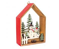 EUROCINSA Casita de Pared o Mesa, de Madera con Luces (sin Pilas) con Motivos navideños Rojo y Verde 16x23cm. 2uds, Talla única