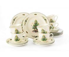 Seltmann Weiden Weihnachten 18 Piezas | Set para 6 Personas | Serie Marieluise Marfil | Servicio Incluye Cada 6 Plato de Desayuno, Taza, platillo de cafÃ©, Verde, 43 x 24 x 18cm