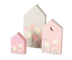 Boltze Tulipa 2035297 - Figura decorativa (3 piezas, madera, diseÃ±o floral, decoraciÃ³n de primavera/verano, decoraciÃ³n de casas)