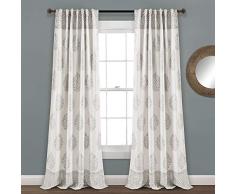 Lush Decor, Juego de Cortinas Grises con Hojas de lÃ¡grima para oscurecer la habitaciÃ³n, para salÃ³n, Comedor, Dormitorio (par) 95 x 52, 95 x 52