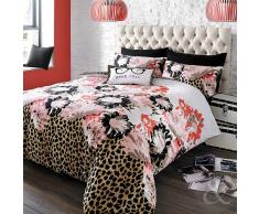 Klass Myleene edredón Retro Multicolor - Juego de cama + funda de almohada para colgar, algodón poliéster, Leopard Bloom - Coral (cream black), Single Duvet Cover (girls kids