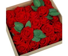GONICVIN Flores Artificiales, 50 Rosas Artificiales con Tallos, Ramos de Flores realistas para Manualidades, Bodas, Fiestas, hogar, Decoraciones del dÃa de San ValentÃn (Rojo)