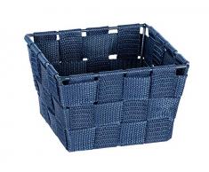 Wenko 23782100 Adria Mini - Cesto para baño (Cuadrado, Malla de plástico, 14 x 9 x 14 cm), Color Azul Oscuro
