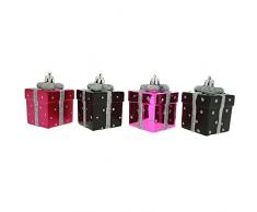 WeRChristmas - Juego de decoración para árbol de Navidad (7 cm, 4 unidades, diseño de regalos), color rosa, plateado y negro