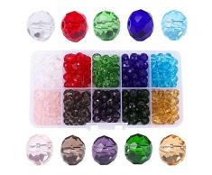 Lumeiy 8mm Briolette Crystal Glass Beads para la fabricación de joyas, Crystal Spacer Beads Faceted Glass Beads Surtido de colores con caja de contenedores (300pcs)