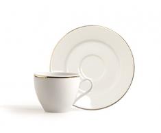 Excelsa Gold Taza Caffe y Plato, Porcelana, Color Blanco y Borde Dorado, 12 X 12 X 6 cm