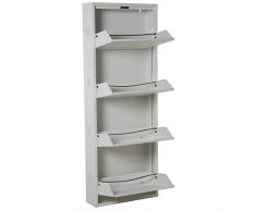 DRW Zapatero con 4 cajones y respiradero de Metal en Blanco 50x15x136cm