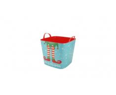 SP Berner - Cesta Leña con Decoracion Navidad | Capazo Plastico Multiusos con Adornos Navideños - Diseño Elfo - 25 L