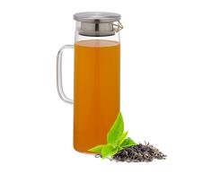 Relaxdays Jarra Cristal, 1,2 L, con Tapa, Agua, Zumo, TÃ© FrÃ­o, Apta Lavavajillas, Garrafa Vidrio, Transparente/Plateado, 80% 20% Acero Inoxidable