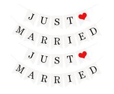 NA Banner Just Married para Despedida de Soltera, Boda, Compromiso, Fiesta en Coche Wedding Party Decoration, Acrylic, Blanco y Negro