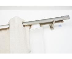 InCasa Barra Doble Rectangular para Cortina, 280 cm sin Anillos de Longitud, Perfil de 31x12 mm, en Acero satÃ©n â Completo
