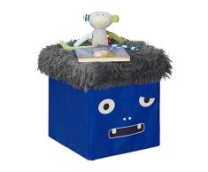 Relaxdays Taburete Infantil Plegable, con Espacio de Almacenamiento, diseÃ±o de Monstruos, 32 x 32 x 32 cm, Color Azul y Gris, 1 Unidad