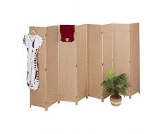 Relaxdays Biombo Plegable 8 Paneles, Separador Ambientes, 170x320 cm, Pantalla Interior, Madera, Cuerda Papel, Natural, 70% 30%