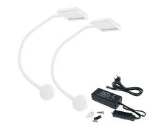 EMUCA - Aplique de Pared con Brazo Flexible y 2 Puertos USB, Varios Modelos y Colores (Cuadrado, 2 Apliques, Blanco)