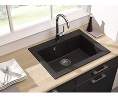 respekta Fregadero, 60% Material Compuesto de minerales y Fibra de Vidrio, 40% Resina sintÃ©tica, Negro, 66 cm