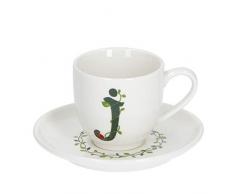 PORCELLANA Solotua Taza de cafÃ© con platillo Letra J 3 oz en Caja de Regalo