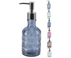 Spirella colección Carlita, Dispensador de jabón líquido Ø7x20 cm (0,3 litros), Vidrio Reciclado, Azul, (0.3 litros)