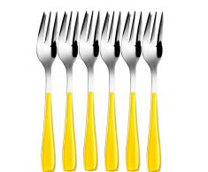 Bugatti ez6u - 057f17/6 Essenza 6 Piezas Juego de Cubiertos para Tartas Tenedores San/Acero Amarillo 16 x 20 x 3 cm