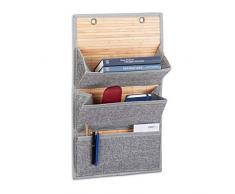 Relaxdays Bolsa Colgante, Organizadora, Almacenaje, para Pared, Armario y Puerta, Bambú, 3 Compartimentos, Gris