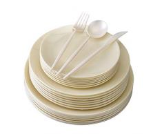 Silver Spoons 1966 VAJILLA DE PLÃSTICO DESECHABLE | 156 Piezas Grandes Ensalada | 20 Platos de Postre | 48 Tenedores cucharas | 24 Cuchillos (Opulence-Crema)