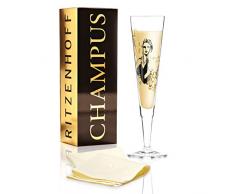 RITZENHOFF Champus - Copa de champán de cristal (La Parisienne), 205 ml, con elegantes elementos dorados, incluye servilleta de tela