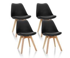hjh OFFICE 661011 Sillas de Comedor Juego de 4 Scandi PlÃ¡stico Negro Patas de Madera Maciza Haya, Silla Tapizada DiseÃ±o Retro