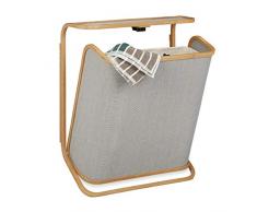 Relaxdays Cesto de Colada para Colgar en la Pared, Bambú, Gris, 67 x 53.5 x 21 cm
