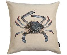 Home Olé 0201K0600000 - Cojín con diseño cangrejo, color Multicolor (Beige/Azul), 45 x 45 cm
