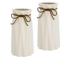Jarrón con Acanalados y Lazo de cerámica, jarrón Decorativo de Flores secas, jarrón cilÃndrico Blanco Mate Acanalado florero Moderno jarrón para decoración de Mesa, jarrón de Flores secas