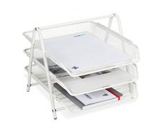 Relaxdays Organizador Oficina 3 Niveles, Bandeja Documentos Metal, Soportepara Papel A4, 26,5x29,5X 35,5 cm, Blanco, 100% Acero