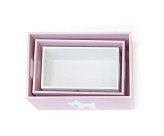 SuÃ¡rez Puppy Set de Cajas, MDF, Rosa y Blanco, 4.25x3.4x6 cm