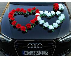 Autoschmuck Adorno Doble de corazón para Coche, Novia, par, Rosa, decoración, decoración para Coche, Boda, Boda, Boda, Boda (Rojo/Blanco Puro)