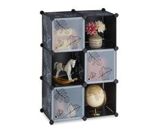 Relaxdays EstanterÃa Cubos con Puertas, 6 Módulos, Armario DIY, Diseño de Hojas, 94,5x64,5x31,5 cm, Negro y Transparente, plástico Metal