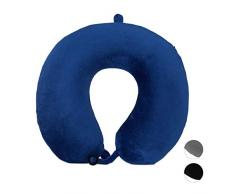 Relaxdays Almohada Viaje Viscoelástica Forma de U para Avión y Coche, PU y Poliéster, Azul, 10 x 30 x 29 cm