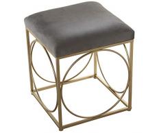 Puf de Metal, Madera y Tela en Gris y Dorado 41x41x47cm
