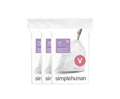 simplehuman CW0277 3 x paquete de 20 bolsas de basura a medida (60 bolsas), cÃ³digo V, plÃ¡stico transparente