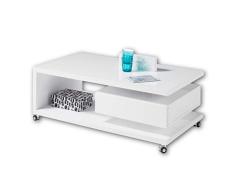Stella Trading Milan - Mesa de café con Ruedas, Color Blanco Brillante, Mesa portátil con Estante y cajón para tu salón, 110 x 41 x 60 cm