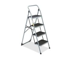 Relaxdays Escalera Plegable, 4 PeldaÃ±os, Escalerita, Estribo de SujeciÃ³n, para hasta 150 kg, Antideslizante, Acero, Gris, 70% 30% plÃ¡stico, 128 x 46,5 x 83,5 cm