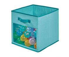 Idesign Tela, Caja Mediana En Mezcla De Algodón Y Poliéster Para Armario, Dormitorio O Cuarto Infantil, Organizador Plegable Con 2 Asas Y Ventana, Turquesa, X 33,0 Cm