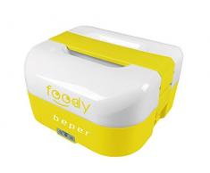 BEPER Foody Calentador de comida portátil 2 en 1, contenedor divisible en 4, encendedor de 12 V para automóvil, 50 W para el hogar y oficina, cubiertos incluidos, plástico, amarillo
