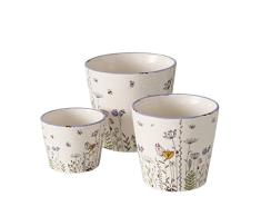 Boltze Kamilla 2030871-Macetero (3 Piezas, cerÃ¡mica, macetero con Estampado Floral, decoraciÃ³n Primavera/Verano), Negro, Blanco y Amarillo, Universal