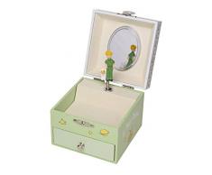 Trousselier - Joyero musical, caja para tesoros, de El principito de Saint Exupéry, para niños, fosforescente, brillante por la noche, música La Valse dAmélie Poulain, color verde