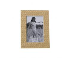 DRW Set de 2 Portafotos para fotografia de 10x15cm de madera dm y papel ratan en natural 16x21x1,2cm