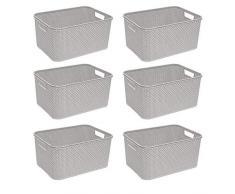 BranQ - Home essential Cesta en Rattan Design 6er Set, plástico PP, Crema, 38x27,8x18,5 cm (LxBxH)