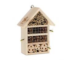 Relaxdays Hotel Insectos, Nido Abejas, Escarabajos y Mariquitas, Casa Bichitos Madera Colgante, 24 x 18 x 9 cm, Natural, 60% 40% Bambú